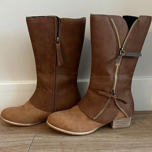 Brown Leather Mid-Calf Boots